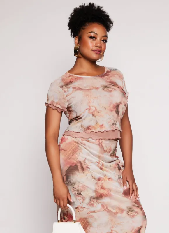 Plus Size Almost Famous Mesh Printed Short Sleeve Top sold by Rainbow