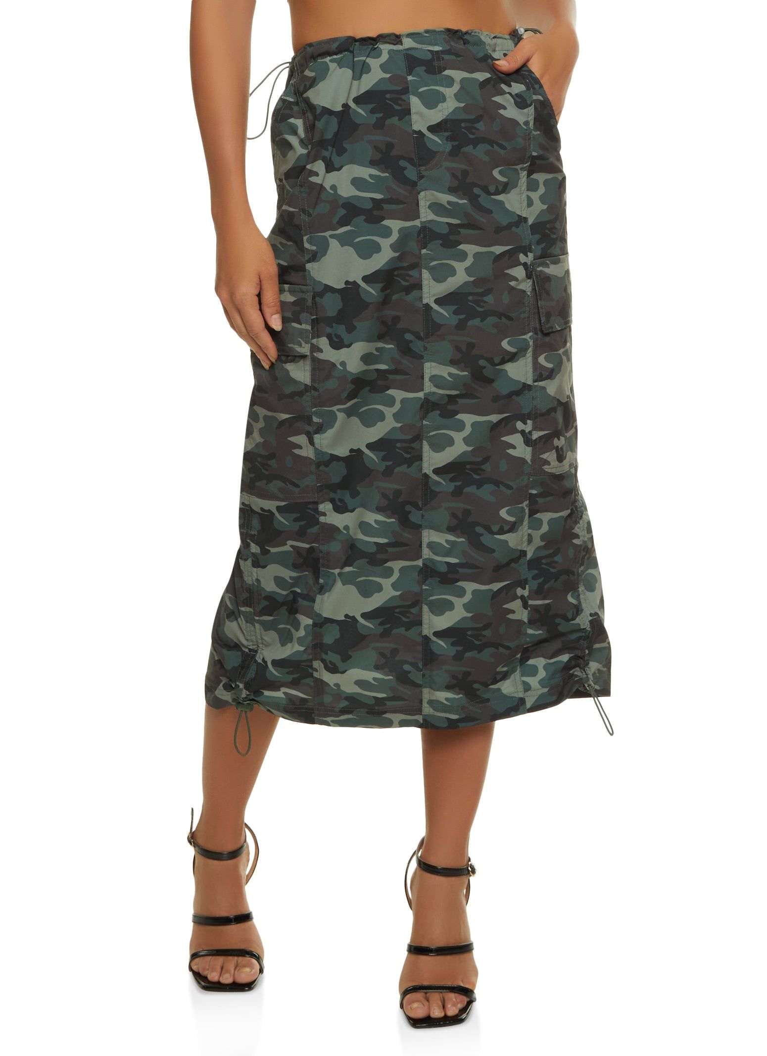 Nylon Cargo Pocket Midi Skirt sold by Rainbow