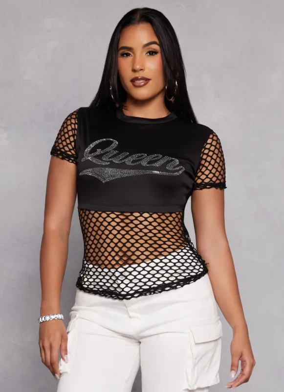 Queen Rhinestone Fishnet Top sold by Rainbow