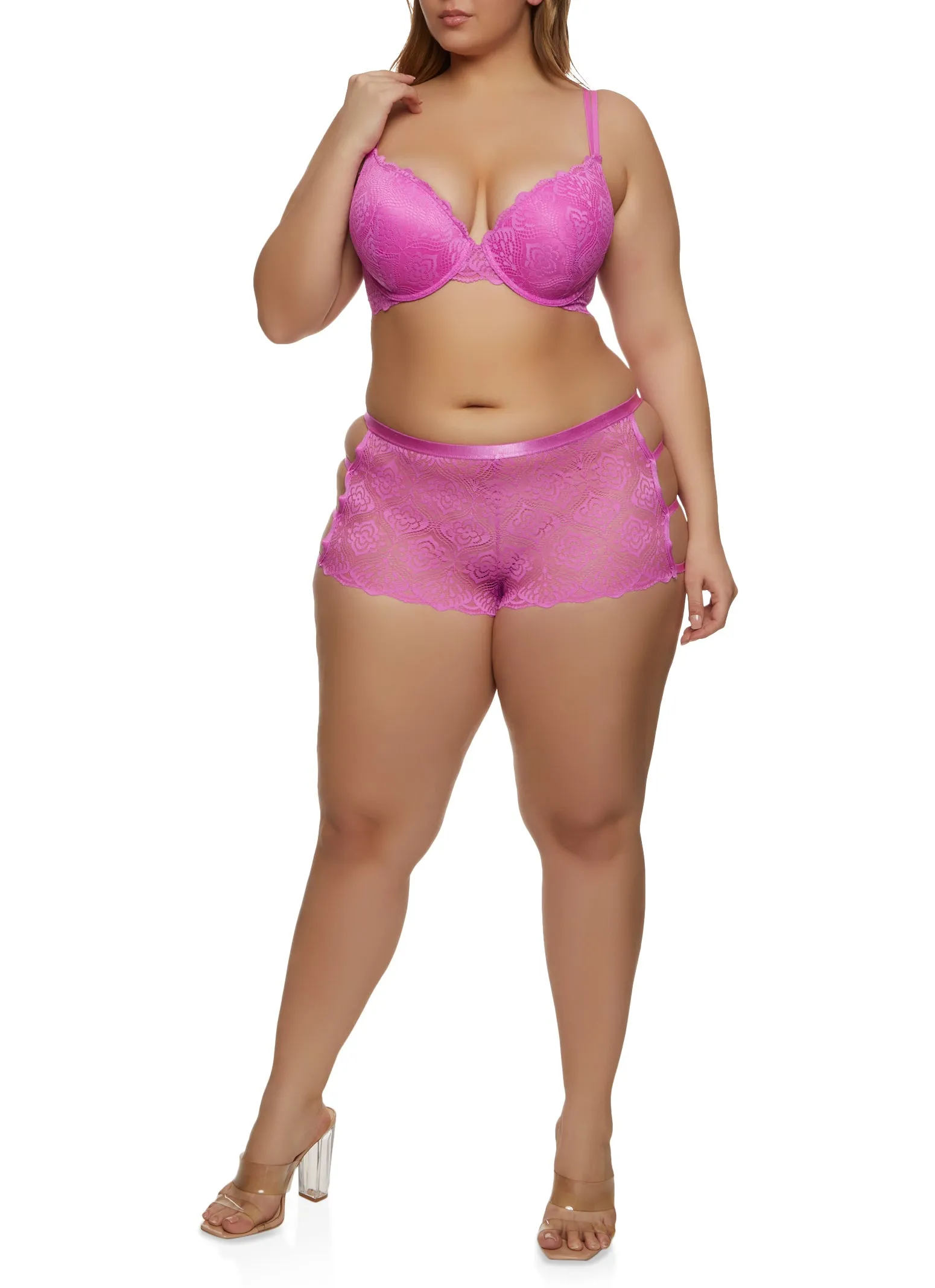 Plus Size Scalloped Lace Caged Back Plunge Bra sold by Rainbow product image thumbnail 2