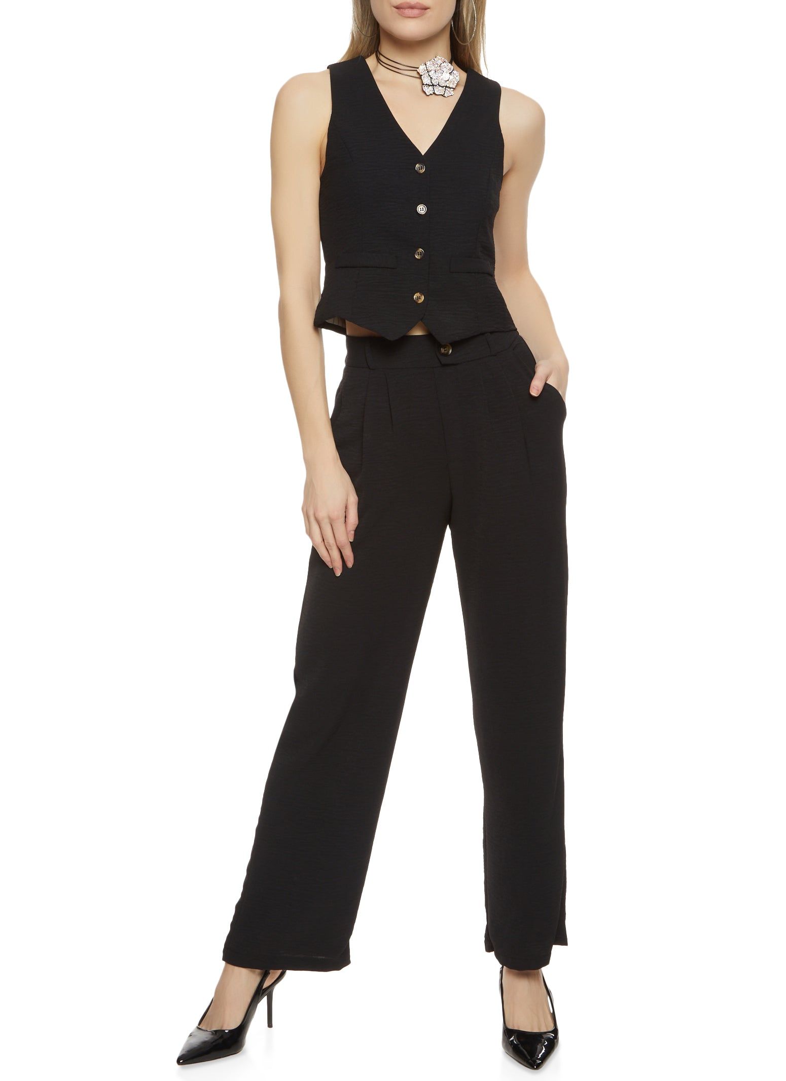 Button Front Cropped Blazer Vest sold by Rainbow product image thumbnail 2