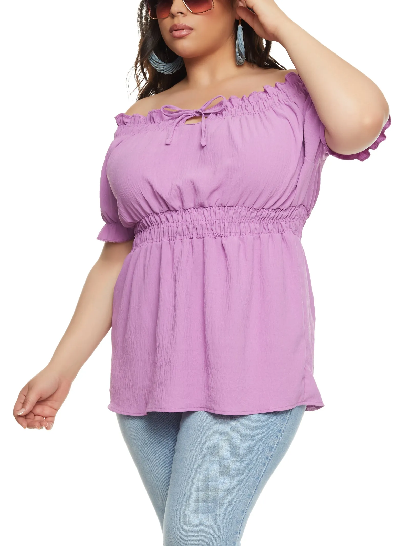 Plus Size Gauze Knit Off the Shoulder Blouse sold by Rainbow