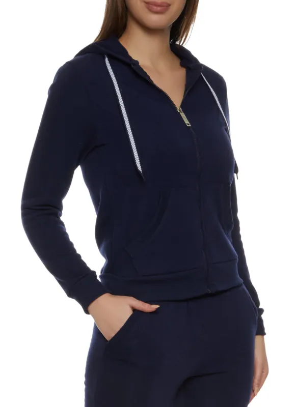Solid Fleece Zip Front Hooded Sweatshirt sold by Rainbow