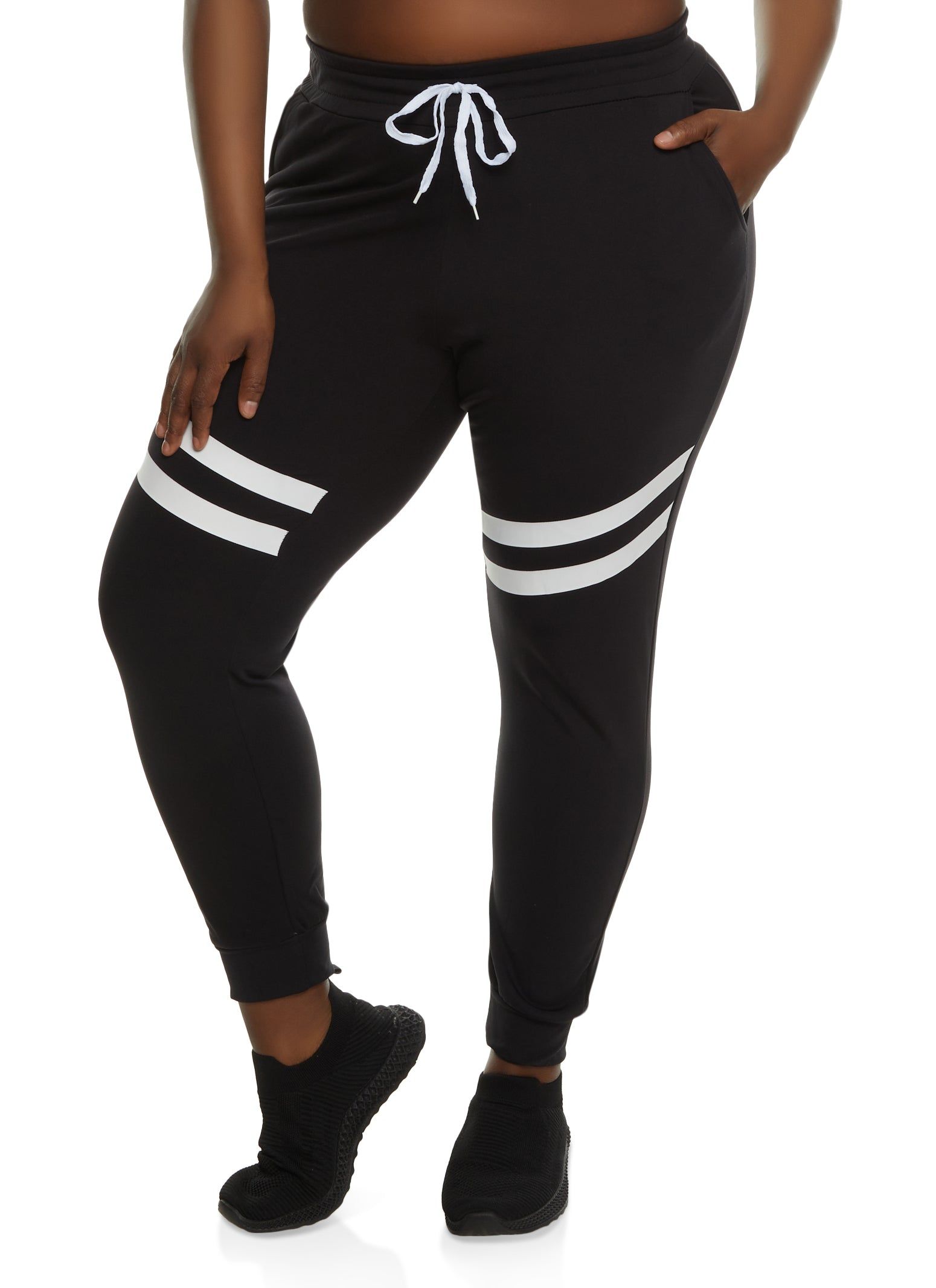 Plus Size Varsity Stripe Detail Drawstring Joggers sold by Rainbow