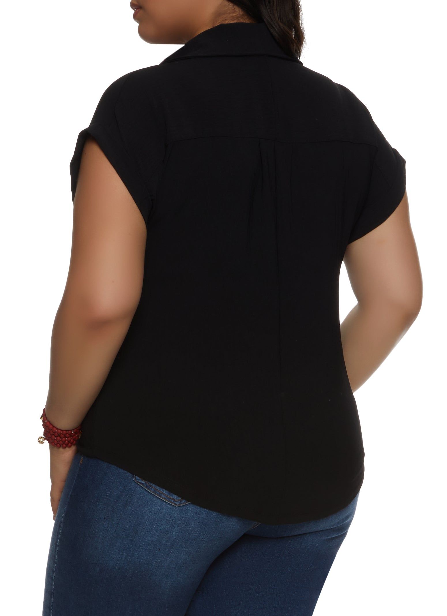 Plus Size Button Front Cap Sleeve Shirt sold by Rainbow product image thumbnail 2