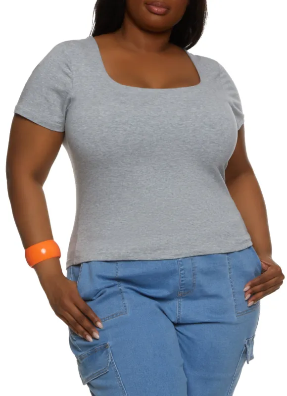 Plus Size Basic Square Neck Tee sold by Rainbow
