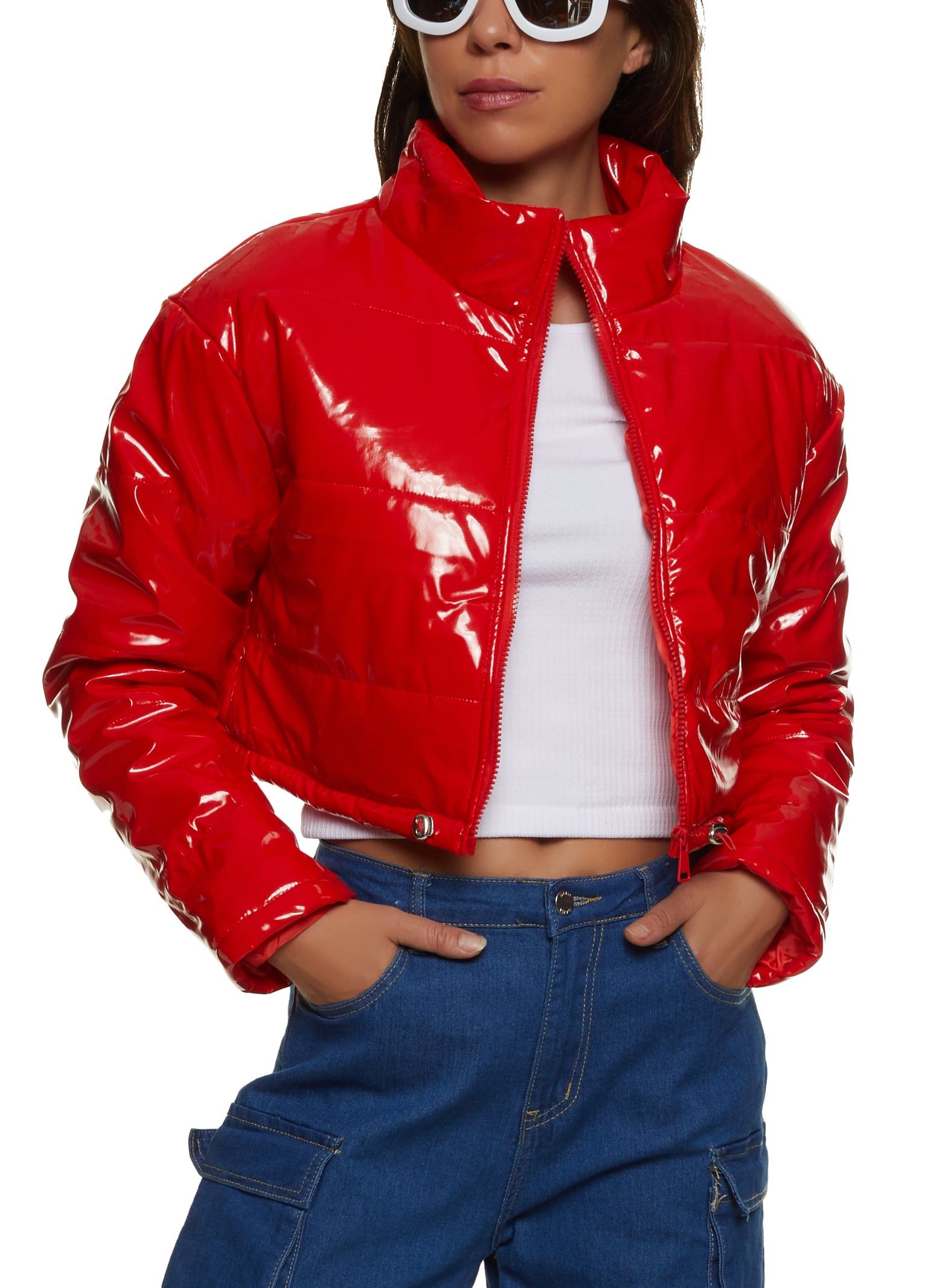 Faux Patent Leather Puffer Jacket sold by Rainbow