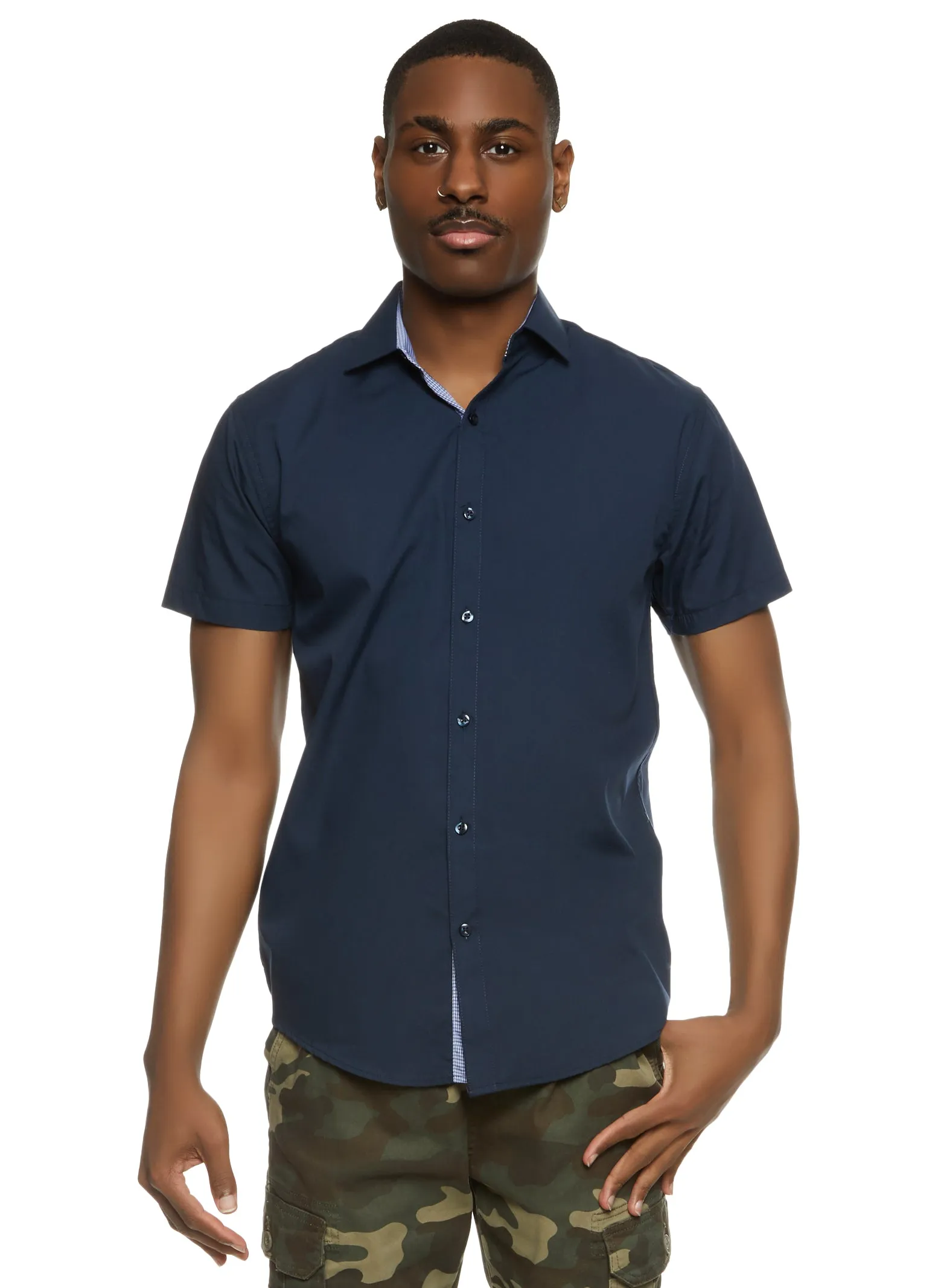 Mens Gingham Trim Detail Button Down Shirt sold by Rainbow