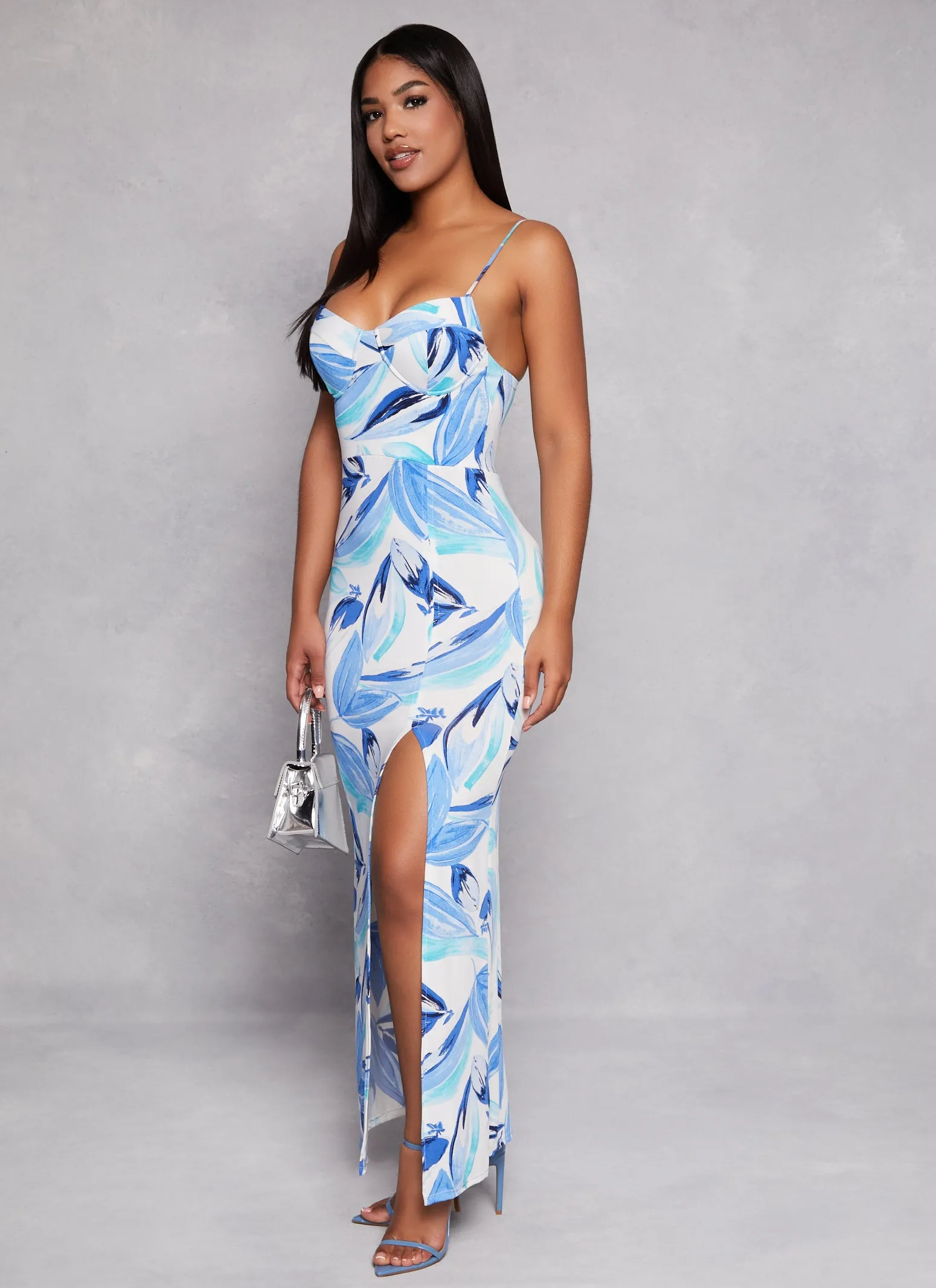 Printed Side Slit Bustier Maxi Dress sold by Rainbow product image thumbnail 2