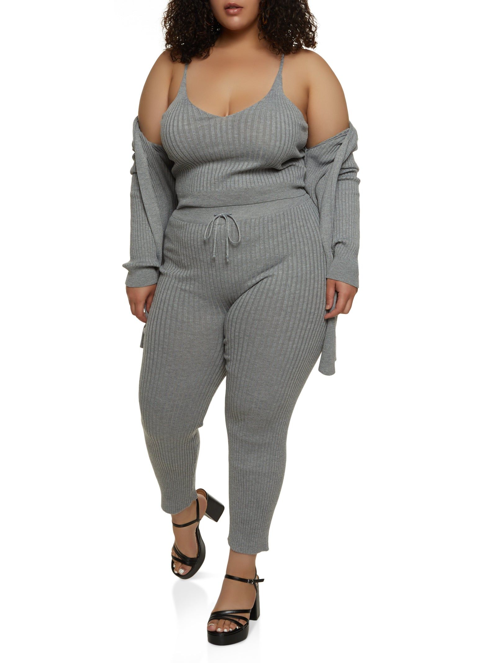 Plus Size Ribbed Open Front Long Sleeve Cardigan sold by Rainbow product image thumbnail 2