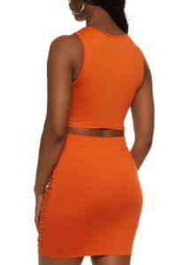 Ruched V Neck Cropped Tank Top and Skirt Set sold by Rainbow
