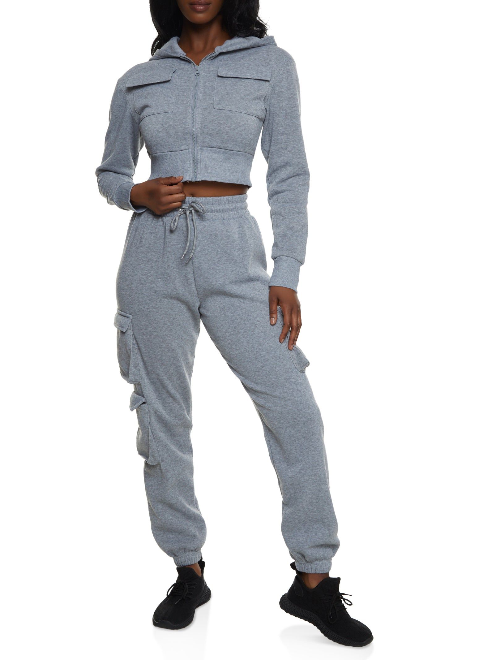 Cargo Pocket Zip Front Cropped Hoodie sold by Rainbow product image thumbnail 2