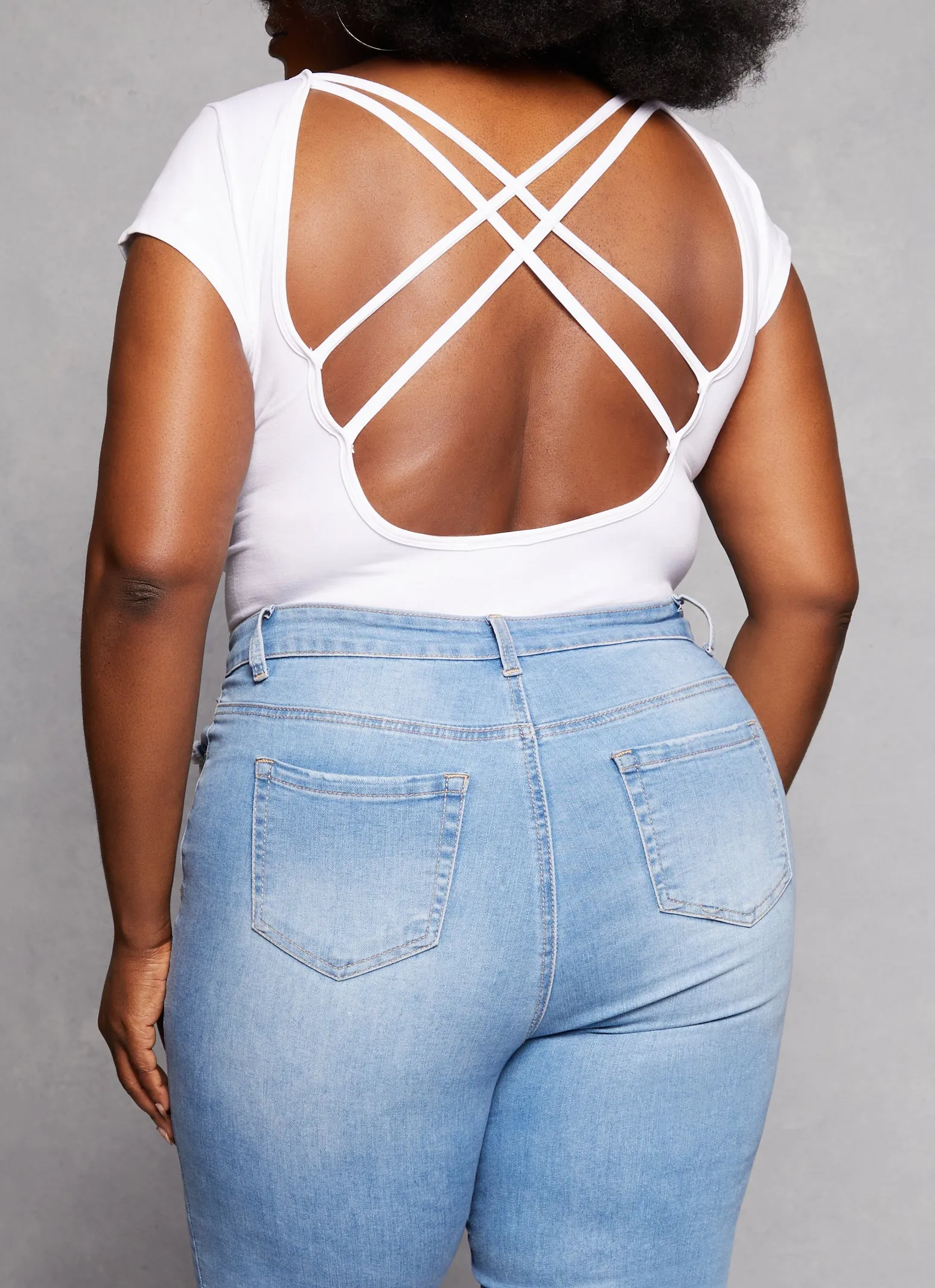 Plus Size Crew Neck Cross Back Bodysuit sold by Rainbow product image thumbnail 3