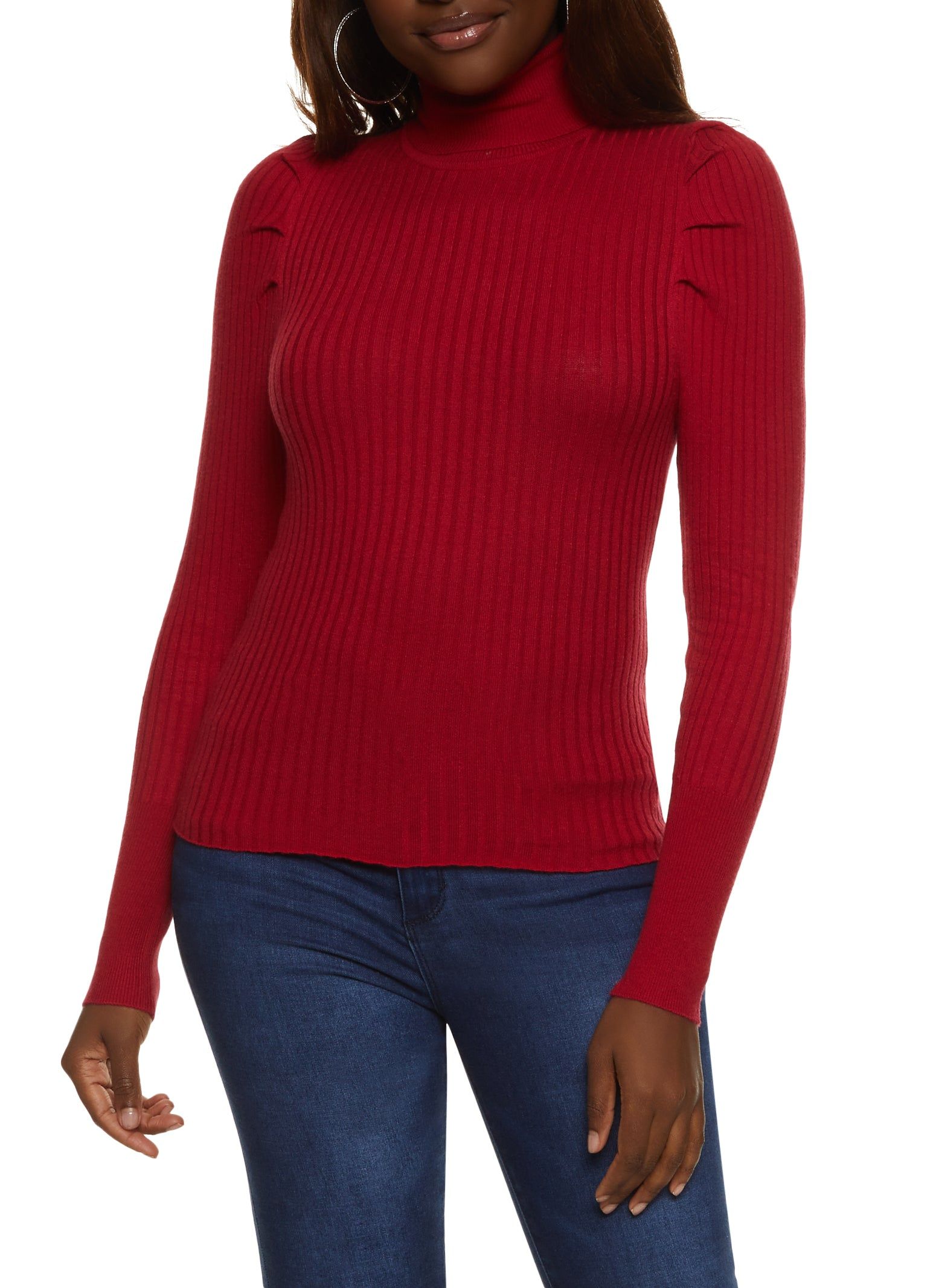 Ribbed Knit Turtleneck Puff Sleeve Sweater sold by Rainbow