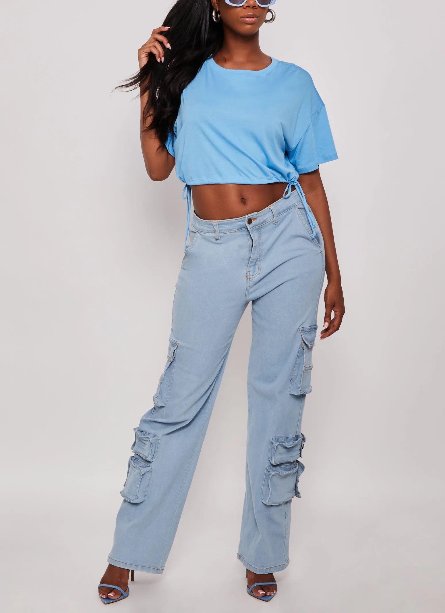 Solid Crew Neck Drawstring Hem T Shirt sold by Rainbow product image thumbnail 2