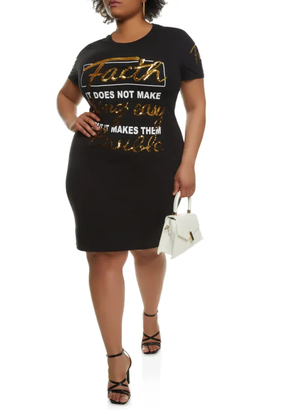 Plus Size Faith Sequin Graphic T Shirt Dress sold by Rainbow