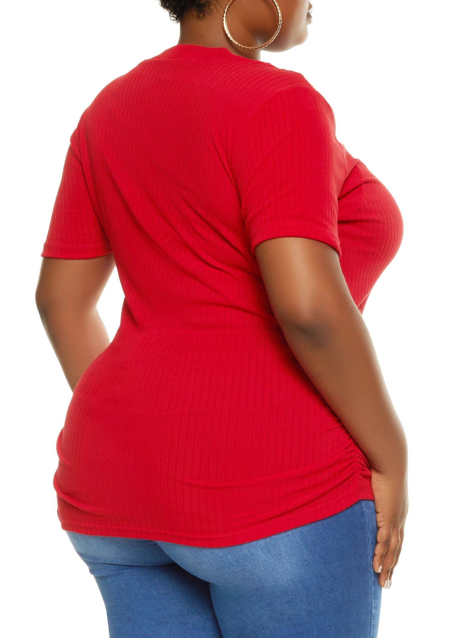 Plus Size Ribbed Knit Short Sleeve Button Down Top sold by Rainbow product image thumbnail 2