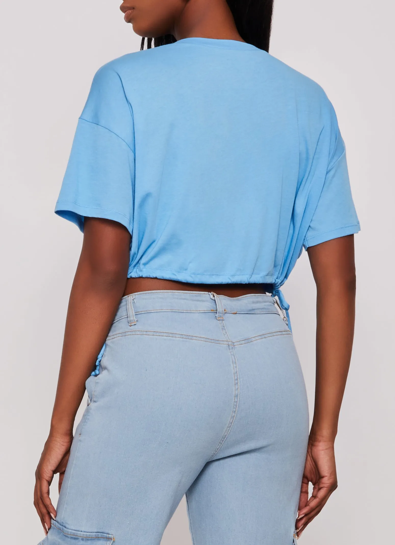 Solid Crew Neck Drawstring Hem T Shirt sold by Rainbow product image thumbnail 3