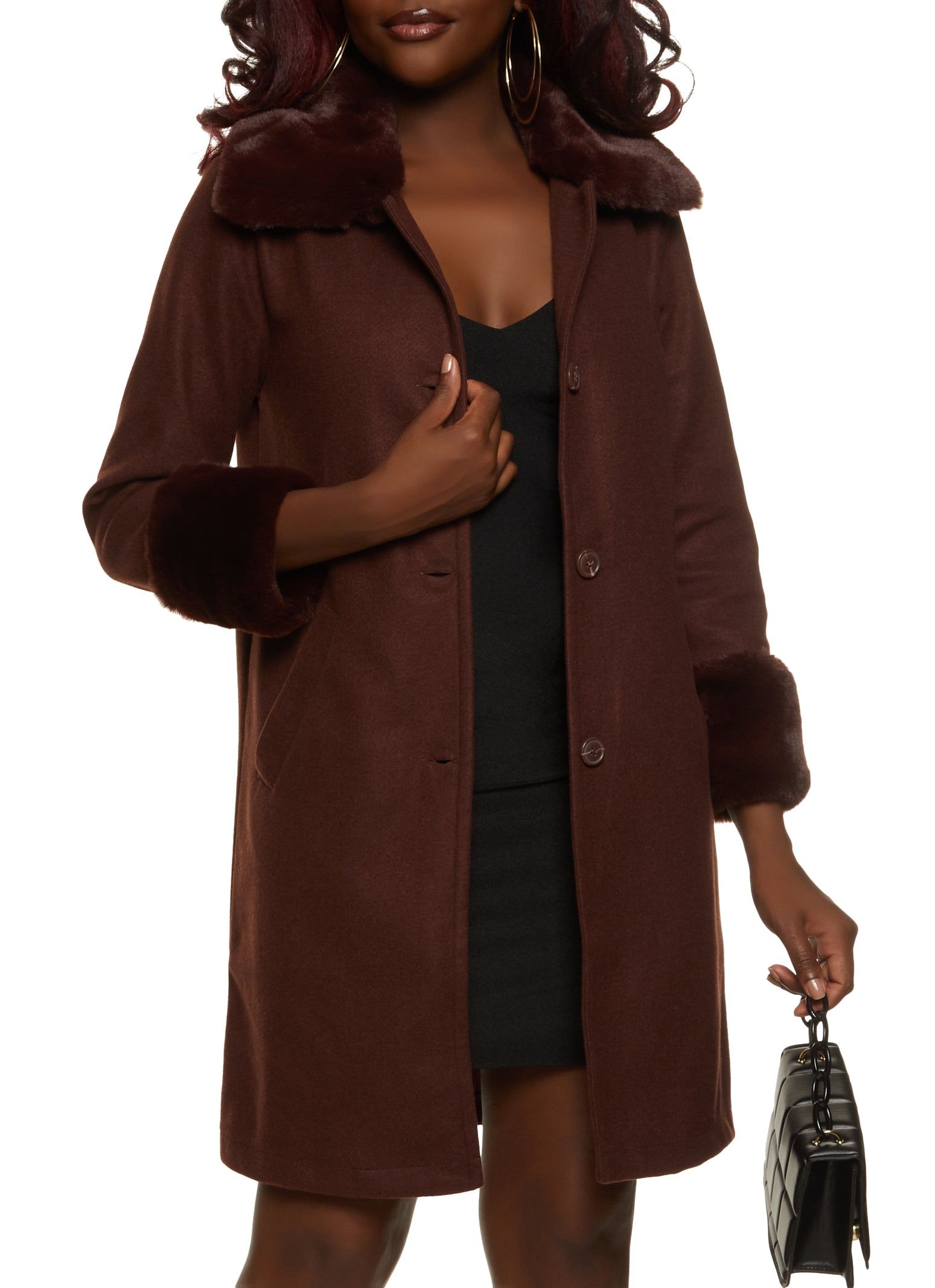 Faux Fur Trim Trench Coat sold by Rainbow