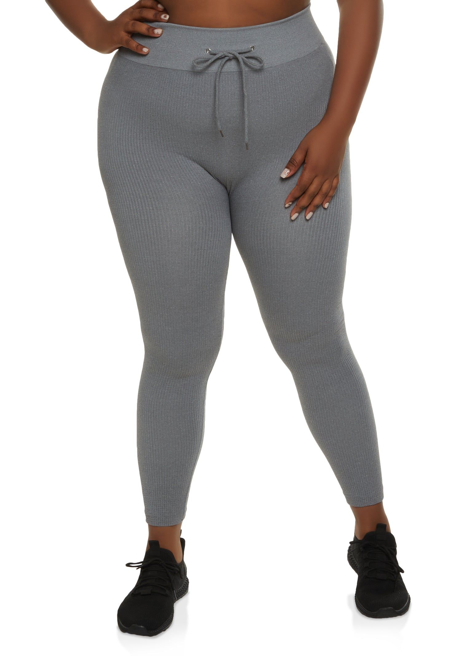 Plus Size Ribbed Faux Drawstring Leggings sold by Rainbow