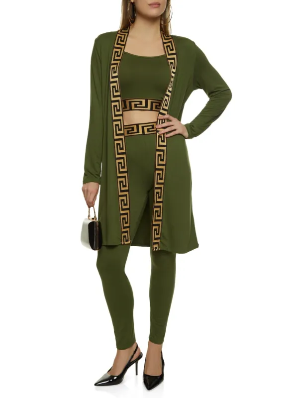 Geometric Trim Duster and Cropped Cami with Leggings Set sold by Rainbow