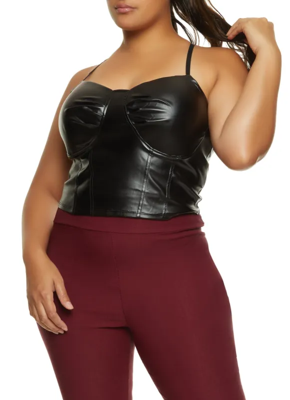 Plus Size Zip Back Faux Leather Bustier Top sold by Rainbow
