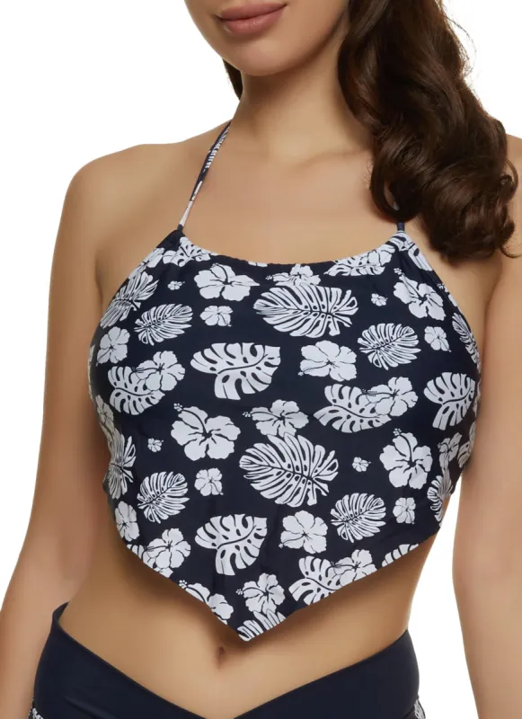 Hibiscus Print Hanky Hem Swim Bikini Top sold by Rainbow