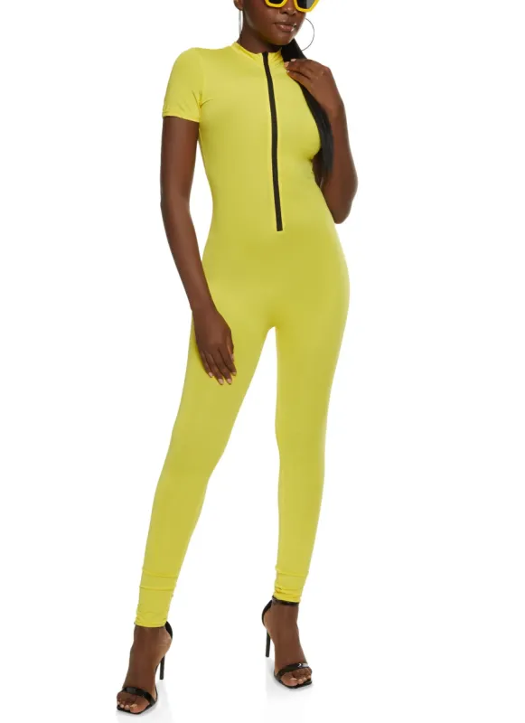 Mock Neck Zip Front Catsuit sold by Rainbow