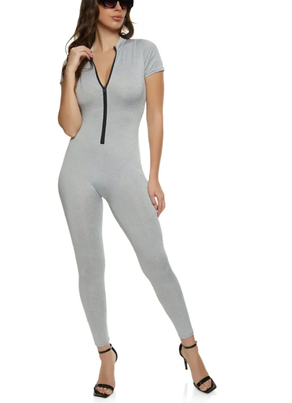 Mock Neck Zip Front Catsuit sold by Rainbow