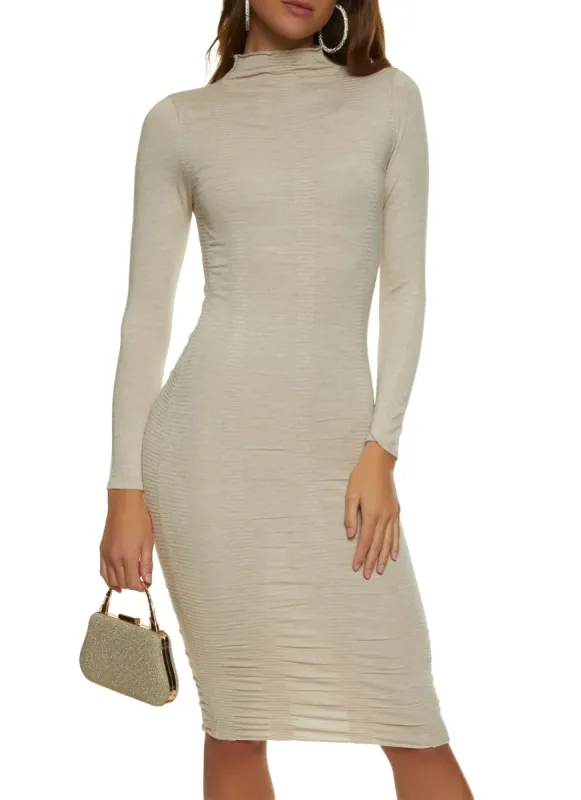 High Neck Ruched Long Sleeve Midi Dress sold by Rainbow