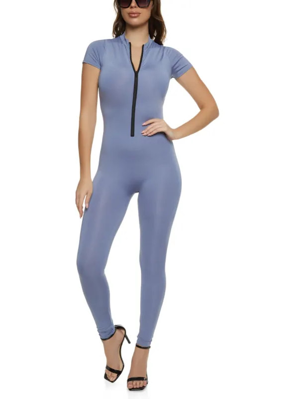 Mock Neck Zip Front Catsuit sold by Rainbow