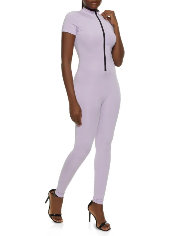 Mock Neck Zip Front Catsuit sold by Rainbow