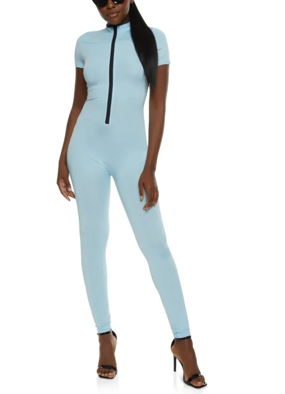Mock Neck Zip Front Catsuit sold by Rainbow