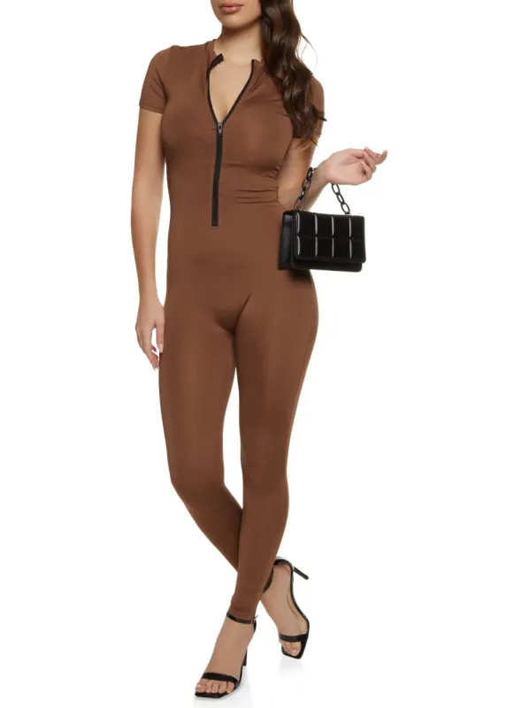 Mock Neck Zip Front Catsuit sold by Rainbow