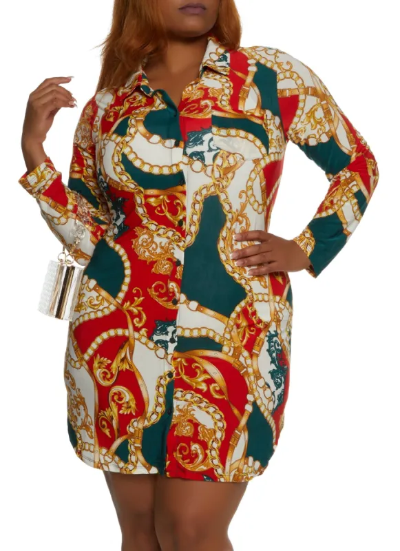 Plus Size Abstract Status Print Mini Shirt Dress sold by Rainbow