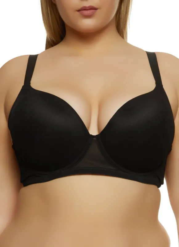 Plus Size Mesh Detail Plunge Bra sold by Rainbow