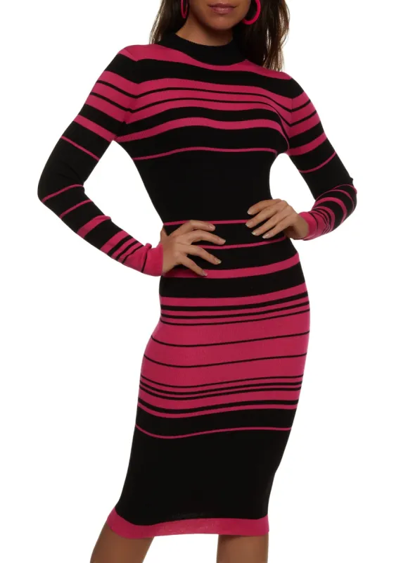 Striped Mock Neck Midi Dress sold by Rainbow