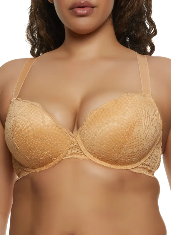Plus Size Patterned Lace Plunge Bra sold by Rainbow