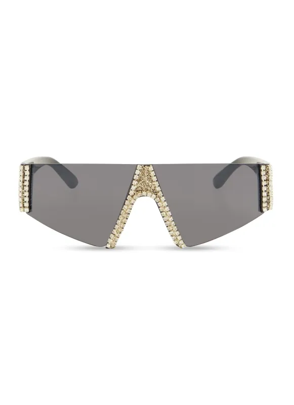 Rhinestone Flat Top Rimless Shield Sunglasses sold by Rainbow
