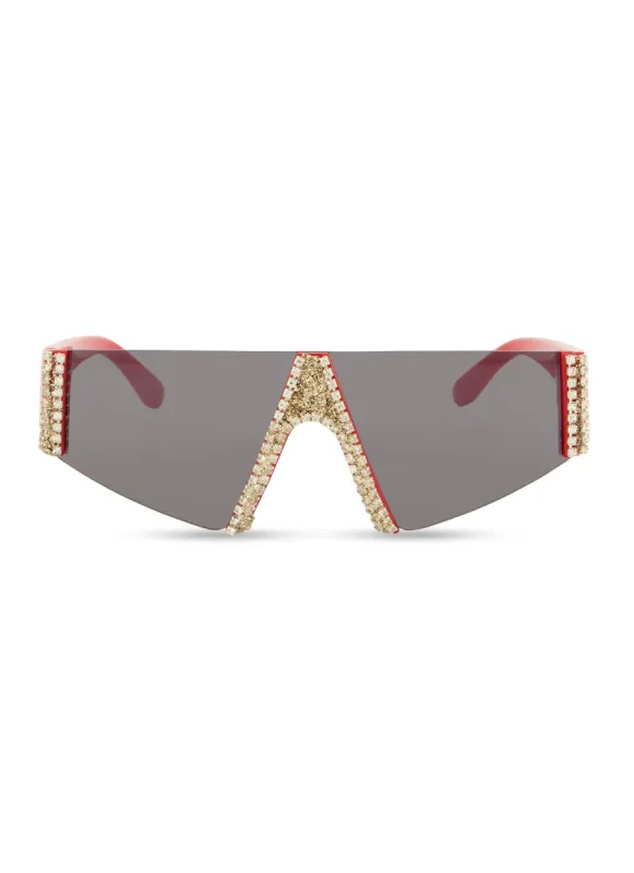 Rhinestone Flat Top Rimless Shield Sunglasses sold by Rainbow