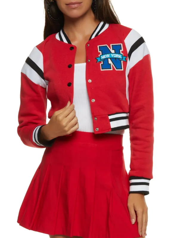 New York Patch Cropped Varsity Jacket sold by Rainbow