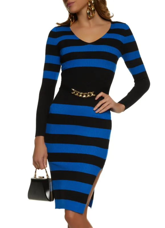 Striped Chain Detail Sweater Dress sold by Rainbow