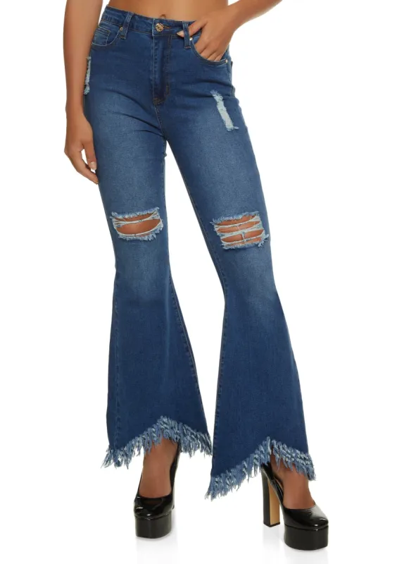 Distressed Frayed Fringed Hem Flared Jeans sold by Rainbow