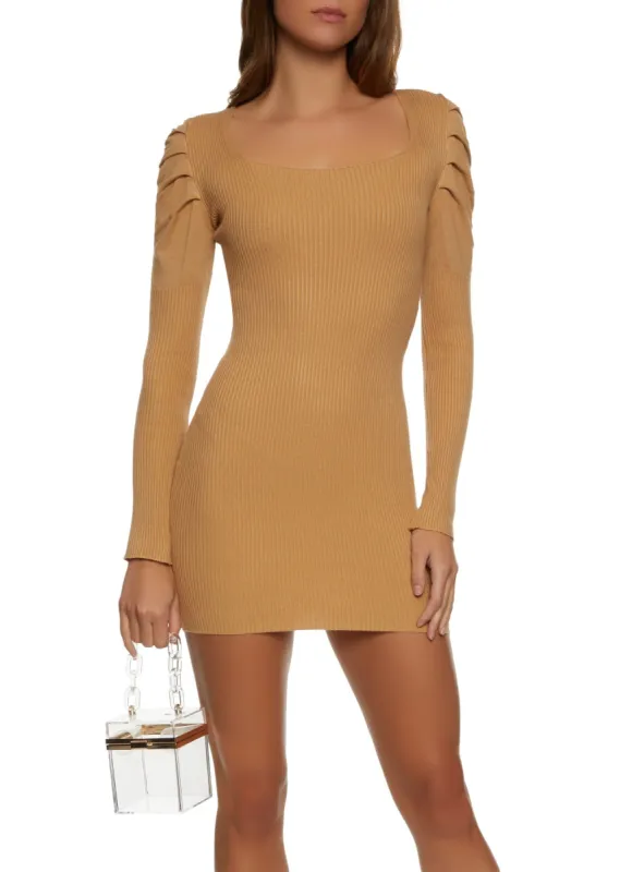 Rib Knit Puff Sleeve Sweater Dress sold by Rainbow