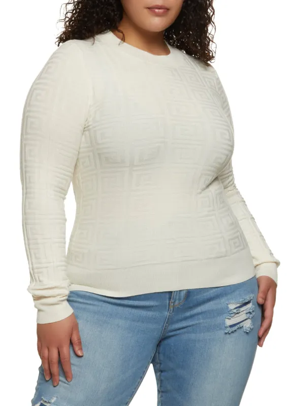 Plus Size Greek Key Pullover Sweater sold by Rainbow