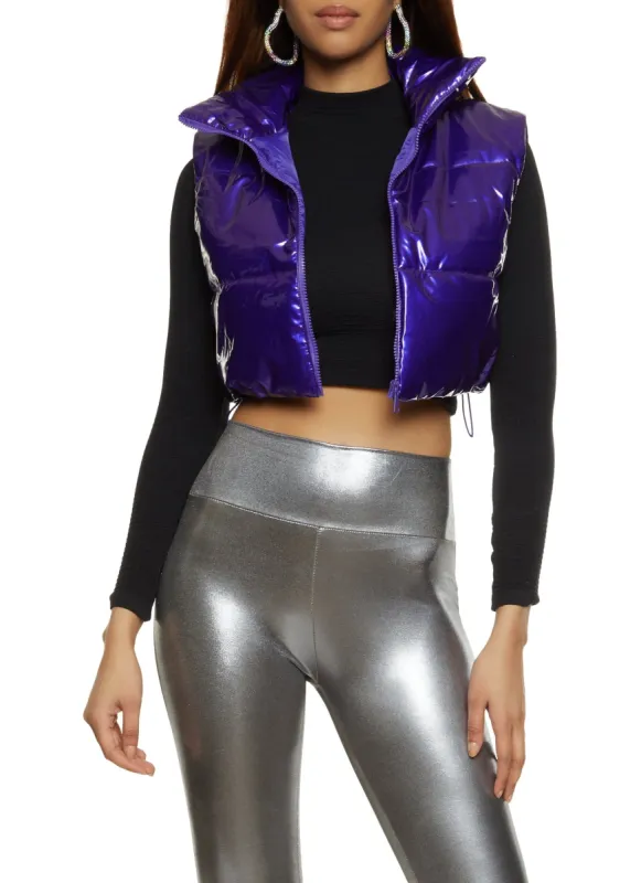Cropped Faux Patent Leather Puffer Vest sold by Rainbow