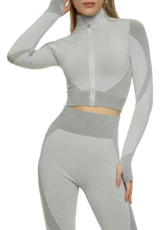 Textured Knit Mock Neck Track Jacket sold by Rainbow