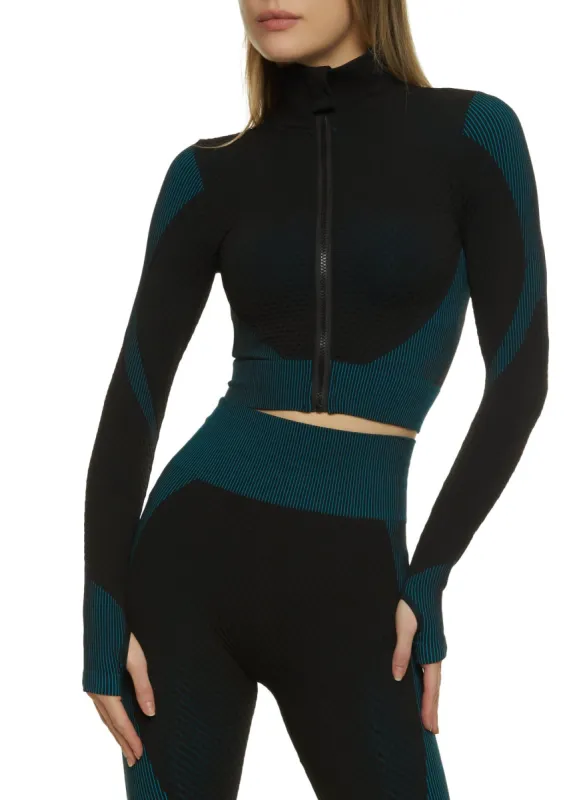 Textured Knit Mock Neck Track Jacket sold by Rainbow