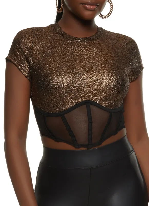 Lurex Mesh Insert Cropped Corset Top sold by Rainbow