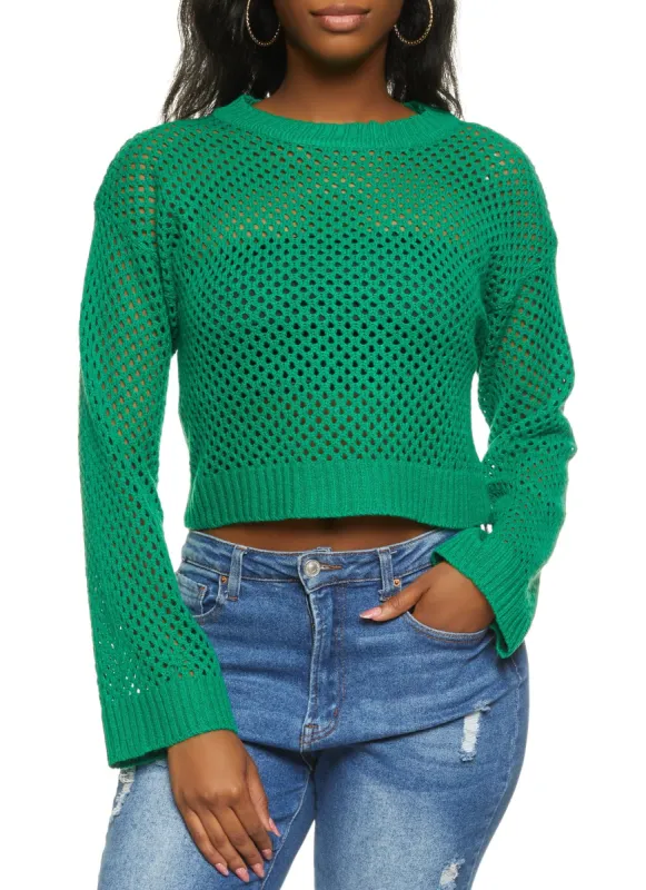 Pointelle Knit Cropped Sweater sold by Rainbow
